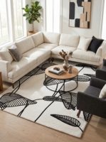 Tapis touffeté AZKA ARTS en laine/coton, couleur unie noir et blanc |   Tapis moderne uni |   Tapis à poils moyens doux et antibactériens
