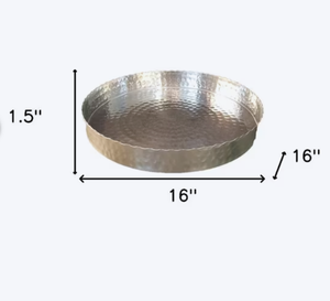 Plateau de service rond élégant en aluminium argenté brillant vintage pour les rassemblements en plein air et les pique-niques, la cuisine et le bureau d'Inde - Product Image 5