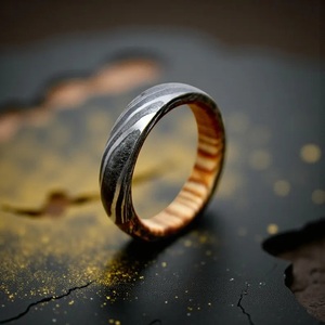 Hot Selling Handmade Wood Damascus Steel Ring for Men Women Wedding Band Fashion Party Ring Custom Latest Design OEM Supplier - Product Image 1
