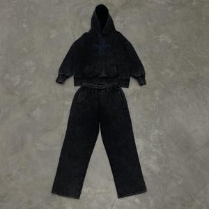 Wholesale Vintage Acid <b>Washed</b> Streetwear Tracksuit for Men Premium Quality Loose Fit Hoodie & Trouser Custom Logo Sweat Suit - Product Image 5