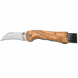 Couteaux pliants pour la cueillette des champignons avec lame incurvée en acier inoxydable, manche en bois et brosse de nettoyage pour la cueillette en plein air - Product Image 1