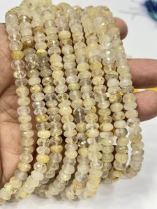 สร้อยข้อมือลูกปัดพลอยควอตซ์รูทิเลตสีทองธรรมชาติเกรด AAA ลูกปัดทรงรอนเดลเหลี่ยมเพชรพลอย ขนาด 8 มม. ความยาว 8 นิ้ว - Product Image 2