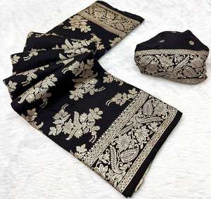 Exclusivo sari de seda khadi RN, tejido suave y puro, con blusa con código de barras, ideal para bodas y fiestas indias. - Product Image 6