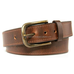 Ceinture décontractée classique en cuir pur faite à la main pour hommes avec coutures durables en laiton massif ceinture à boucle à une broche - Product Image 1