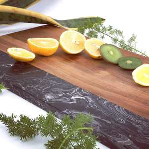 Planche à découper en marbre et bois naturel avec poignée, plateau de service premium pour fromage, steak, fruits et pain - Product Image 2