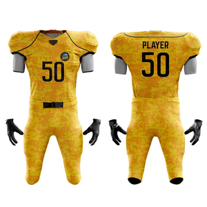 Uniformes de football américain personnalisables en gros par sublimation, kits de football de haute qualité, shorts respirants, antibactériens, séchage rapide - Product Image 1