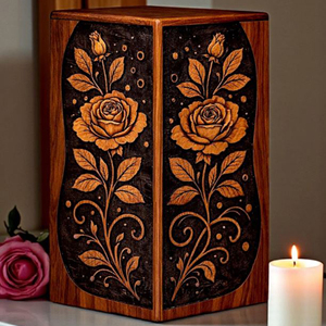Urna Funeraria de Madera Hecha a Mano – Recuerdo Conmemorativo con Grabado Floral de AYAANS - Product Image 1