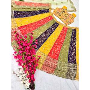 Hermoso Lehenga Choli de Chifón Amarillo Bordado, Talla M, 100% Poliéster, para Fiestas, Vestido Elegante para Bodas - Product Image 4