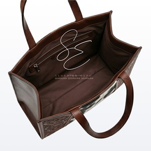 Handmade Tooled Leather Cowhide <b>Tote</b> Bag for Women Western Floral Hair On Leather Shoulder Handbag - Product Image 5