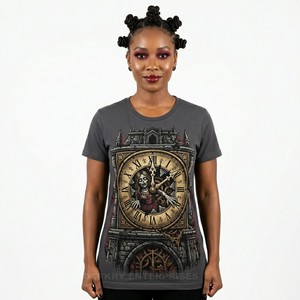 T-shirt personnalisé pour femme avec motif crâne masque de mascarade, style baroque et gothique orné, en coton, fabricant en gros - Product Image 4