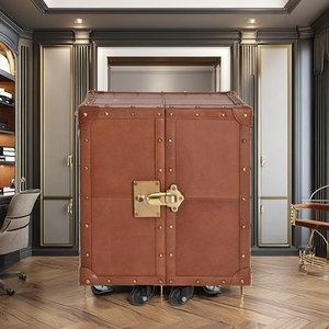 Classic Vintage Leather American Retro Style Custom Logo Brown Leather <b>Storage</b> Trunk <b>Chest</b> with Wheels High Demanding - Product Image 1