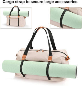 Elegant Beige Canvas Travel Duffle Bag Large Capacity Weekender with Vegan Leather Trim and Adjustable Shoulder Strap - Product Image 6