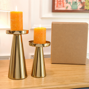 Handmade Gold Metal Tapered Candle <b>Holder</b> Set Modern <b>Brass</b> Pillar Candle Stand Decorative Table Centerpiece for Living Room Dini - Product Image 3