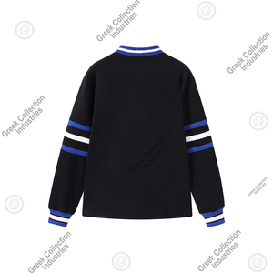 เสื้อคาร์ดิแกนสีดำ Zeta Sorority ผ้าฝ้ายฟลีซ 100% เสื้อสเวตเตอร์ผู้หญิง คอวี แต่งขอบสีน้ำเงินขาว ตัวอักษรกรีกแบบมหาวิทยาลัย สไตล์วินเทจ - Product Image 2
