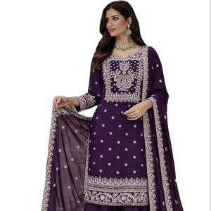 Trajes Punjabi Tradicionales para Mujer 2026, Ropa Pakistaní de Invierno para Fiesta, Últimos Modelos, Hechos a Medida, de Seda, Corte Ajustado, Reversibles - Product Image 1