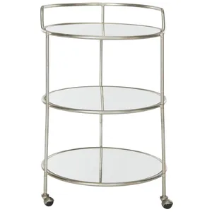 Chariot de bar rond moderne en métal avec étagères en verre, diamètre 22 pouces, hauteur 35,4 pouces, roulettes, design durable - Product Image 4