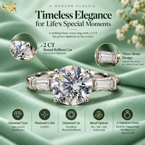 Bague de fiançailles pour homme avec diamant de laboratoire 2 carats DEF, clarté VVS2, taille brillant |   Bague en or massif 9K/14K/18K avec trois pierres latérales - Product Image 5