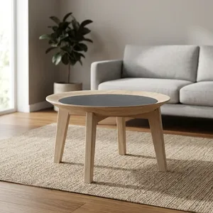 Natural Wooden Marble Top <b>Round</b> <b>Side</b> <b>Table</b> with Solid Wood Legs Minimalist Modern Home Furniture - Product Image 2