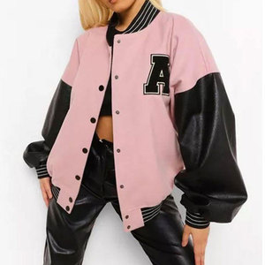 Veste universitaire oversize pour femme, en laine et cuir, avec manches en cuir, broderies personnalisables, vestes universitaires pour femmes - Product Image 2