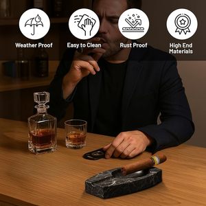 Cendrier en marbre noir fait main avec repose-cigare en bois, accessoire de luxe pour fumer des cigares - Product Image 3