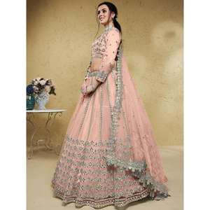 Magnífico Lehenga Choli Semi-Cosido con Malla de Lentejuelas Rosadas, con Dupatta y Tocado de Novia de Zeel Clothing - Product Image 5