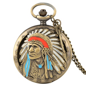 NW1454 Vintage Tribal Chief Series Pocket <b>Watch</b> Bronze Pendant <b>Necklace</b> Chain Souvenir Gifts - Product Image 1