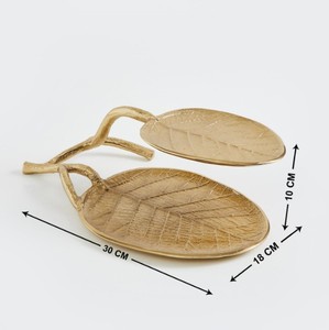 Premium Polished Aluminum Leaf Shape <b>Serving</b> Tray <b>Set</b> Luxury Wedding Gold Finish Decorative <b>Dish</b> for Tabletop Gifting Dining - Product Image 2