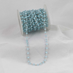 3mm 4mm AAA Natural <b>Blue</b> Chalcedony Link Chain Faceted Rondelle Beaded Wire Wrapped Necklace Customized Jewelry Sold Per Foot - Product Image 4
