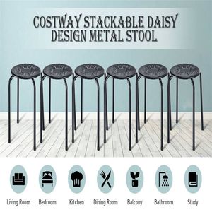 Multifunctional Daisy Design Backless <b>Round</b> Metal Bar <b>Stool</b> Set 6-Pack Stackable - Product Image 4