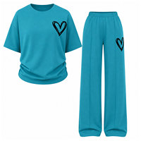 Ensemble deux pièces personnalisé OEM pour femme : T-shirt oversize à manches courtes et col rond et pantalon large – Tenue de voyage confortable