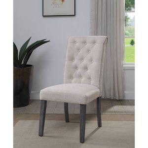 Yabeina Beige <b>Linen</b> and Gray Finish Dining Side Chair <b>Set</b> of 2 - Product Image 1