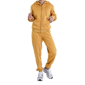 Conjunto Deportivo de 2 Piezas para Mujer, Color Sólido, con Capucha, de Algodón, Informal, para Correr, con Cierre Completo y Bolsillos Laterales, para Otoño - Product Image 1