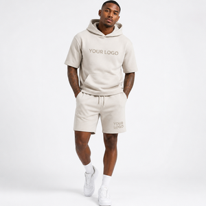 Custom Plain Summer <b>Set</b> Men Short Sleeve Pullover Hoodie and Shorts Sweat Suit <b>Set</b> Breathable Hoodie Two Piece Shorts <b>Set</b> Men - Product Image 3