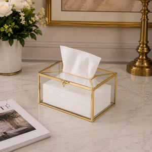 Vintage Glass Tissue <b>Box</b> Holder Antique Gold Metal Frame Decorative Tissue Case for Luxury Home Hotel Bedroom <b>Vanity</b> Décor - Product Image 5