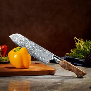 Cuchillo de Chef de Acero de Damasco SHARP POINT TRADES de 7 Pulgadas con Espiga Recta, Mango de Madera y 2 Hojas para Cocina Profesional - Product Image 6