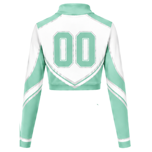Maillot de cheerleading sublimé vert menthe et blanc à manches longues – Tenue de sport athlétique pour l'entraînement, la pratique et la compétition - Product Image 2