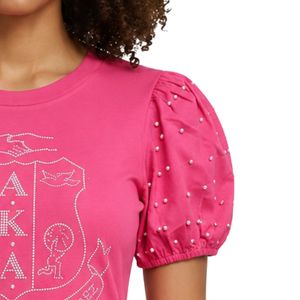 Camiseta Casual de Moda para Mujer, Color Rosa, con Diseño Gráfico de Perlas, Manga Corta, Adornada, para Uso Diario, Ropa de Verano - Product Image 2