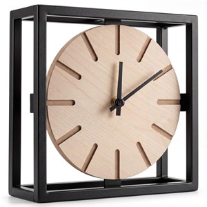 <b>Hand</b>-Carved Acacia Wood Geometric Desk <b>Clock</b> - Wholesale Contemporary Design - Product Image 2