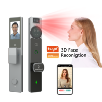 Cerradura Inteligente Biométrica con Reconocimiento Facial, Control Remoto por Aplicación Tuya, Voz AI, Huella Dactilar/Contraseña/Llave, 5000mAh, para Puertas de Madera/Acero