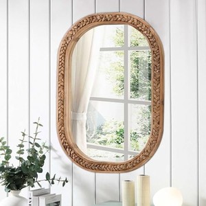 Wholesale Acacia Wood Wall <b>Mirror</b> with Carved Bird Design - Product Image 5