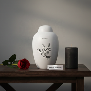 Urne funéraire artisanale en aluminium noir pour cendres humaines, adulte, moderne, avec couvercle sécurisé, gravée colombes et oiseaux - Product Image 4