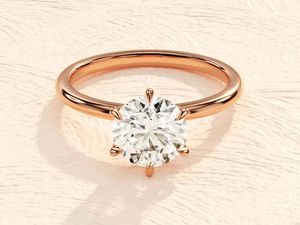 Classic 6-Prong Round Cut Solitaire Engagement <b>Ring</b>, <b>925</b> Sterling <b>Silver</b> Gold Wedding Band Lab Grown Diamond <b>Ring</b> - Product Image 5