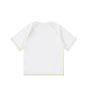 Camiseta Blanca de Manga Raglán para Hombre con Ribete en Verde Neón, Corte Regular, Cuello Redondo, Diseño Sólido de Manga Corta - Product Image 2