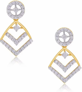 ZAWO HOUSE Boucles d'oreilles de luxe pour femmes plaquées or jaune avec diamants taille brillant ronde couleur G, bijoux de soirée - Product Image 4