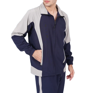 Men's Navy Blue Tracksuit Full Zip <b>Jacket</b> And Jogger Pants Set With <b>White</b> Stripes Side Pockets Casual Autumn Wear - Product Image 5