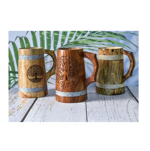 Taza de café de madera maciza natural grabada a mano, taza de cerveza de madera reutilizable y sostenible, taza de té con asa para el hogar y la oficina - Product Image 5