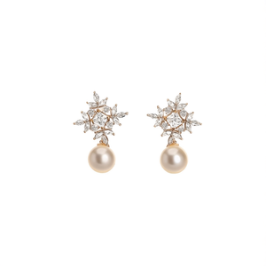 Rhodium Plated Alloy Stud Earrings with Zircon and Imitation Pearl - Product Image 2