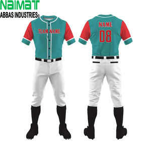 Custom Sublimation Baseball Uniform <b>Set</b> Teal and Red Jersey with White Pants Breathable Performance Team Sportswear - Product Image 1