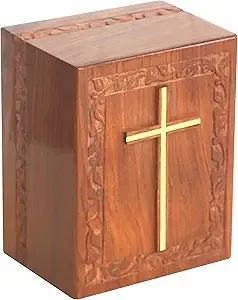 Urne funéraire chrétienne en bois sculptée avec croix, boîte commémorative en bois naturel, porte-cendres funéraires, hommage religieux, souvenir - Product Image 6