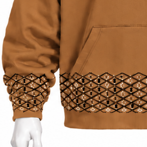 Sweat-shirt à capuche en molleton épais marron camel avec bordure brodée, ourlet et poignets décoratifs, poche kangourou, décontracté - Product Image 6